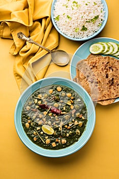 Chickpea Spinach Curry or Palak Chole Sabzi, Indian food