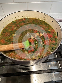 Chickpea Tomato Stew Soup on Stovetop