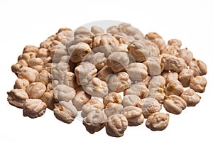 Chickpeas. Pile of grains, isolated white background.