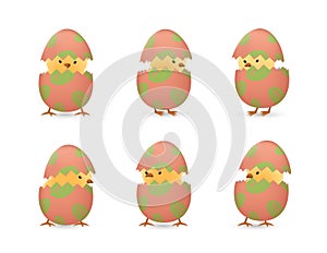 Chicks in broken leaf easter eggs set