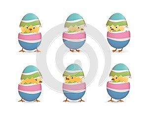 Chicks in broken rainbow easter eggs set