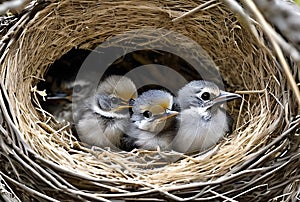 Chicks nestling inside nest