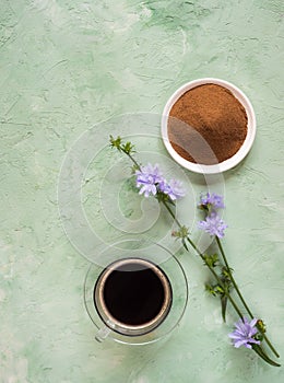 Chicory coffee. A substitute for traditional coffee, a herbal drink from the roots of chicory.