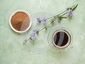 Chicory coffee. A substitute for traditional coffee, a herbal drink from the roots of chicory.