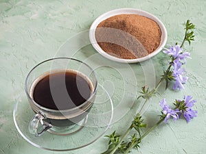 Chicory coffee. A substitute for traditional coffee, a herbal drink from the roots of chicory.