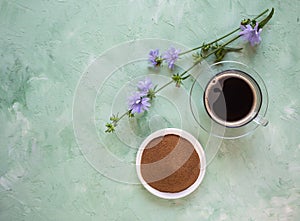 Chicory coffee. A substitute for traditional coffee, a herbal drink from the roots of chicory.