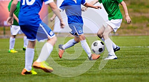 Chidren Playing Football Soccer Game on Sports Field. Boys Play Soccer Match