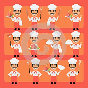 Chief cooker in different poses and emotions Pack 1. Big character set