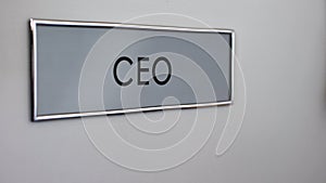 Chief executive officer door, company management, strong leadership, boss