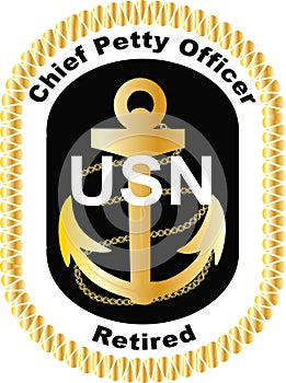 Chief Petty Officer Retired in black United States Navy USN logo decal vector .eps .ai gold rank golf cart DIY
