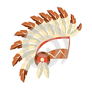 Chief War Bonnet Headdress, Native American Indian Culture Symbol, Ethnic Object From North America Isolated Icon