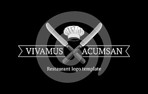 Chiefâ€™s hat with crossed knives. Restaurant or cafe logo template.