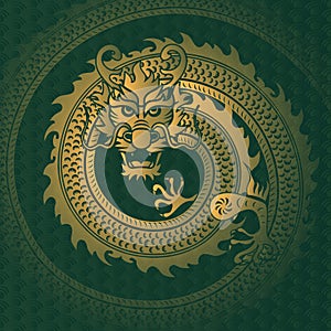 Chiense golden dragon with green background