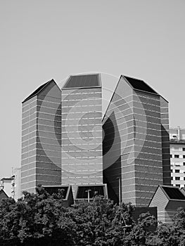 Santo Volto Church in Turin, black and white photo