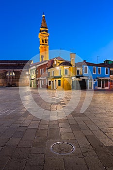 Chiesa di San Martino and Colorful Burano Houses in the Evening, photo