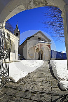 Chiesa parrocchiale di Santa Maria Assunta in the mountain town of Santa Maria in Calanca, Switzerland