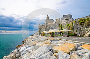 Chiesa San Pietro catholic church, Lord Byron Parque Natural park, old ancient stone walls of Portovenere photo