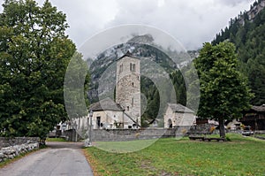 Chiesa Vecchia. Small Romanesque village church in Staffa, Ðœacugnaga, which.lies at the foot of Monte Rosa, Italy