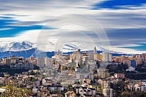 Chieti, one of the oldest cities in Abruzzo, with the snow-covered Maiella behind