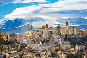 Chieti, one of the oldest cities in Abruzzo, with the snow-covered Maiella behind