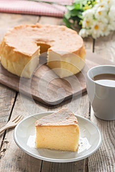 Chiffon cake on white dish.