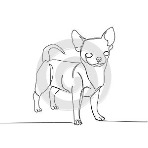 Chihuahua, companion dog, Mexican dog breed one line art. Continuous line drawing of friend, dog, doggy, friendship