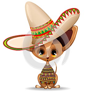 Chihuahua Cute Tiny Puppy with Mexican Sombrero Vector Illustration