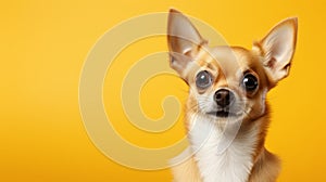 Chihuahua dog portrait close up. Chihuahua dog. Horizontal banner poster background. Copy space. Photo texture AI generated