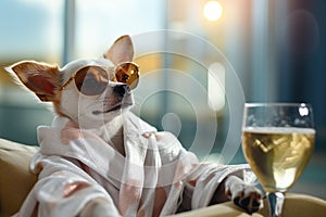 Chihuahua dog resting in a spa wellness center