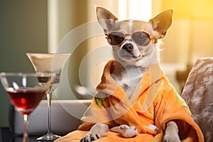 Chihuahua dog resting in a spa wellness center