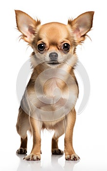 Chihuahua dog sitting and looking at the camera in front isolated of white background