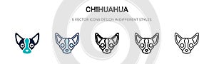 Chihuahua icon in filled, thin line, outline and stroke style. Vector illustration of two colored and black chihuahua vector icons