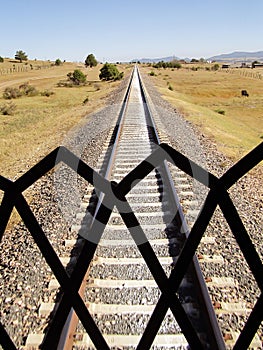 Rear view of the El Chepe train tracks in the Sierra Tarahumara of Chihuahua. photo