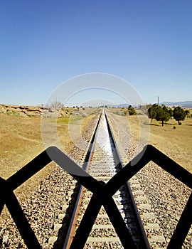 Chihuahua, Mexico. Rear view of the El Chepe train tracks. photo