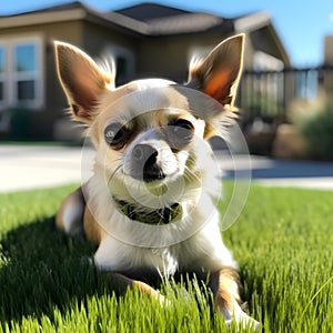 chihuahua playing on artificial turf