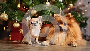 Chihuahua and pomeranians ready for New year. photo