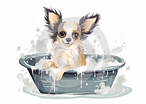 Chihuahua Puppy in Bathtub Cartoon Illustration