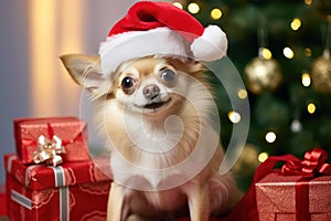 Chihuahua\'s festive frolic: Santa hat and surprises