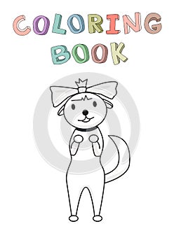 Chihuahua toy dog with bownot. Funny smiling dog cartoon character. Contour vector illustration for coloring book