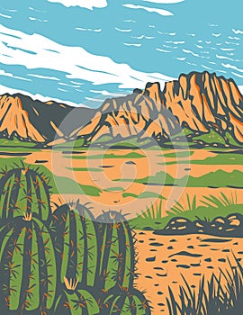 Chihuahuan Desert covering parts of Big Bend National Park in Mexico and southwestern United States WPA Poster Art