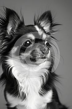 Chihuahuan dog portrait black and white