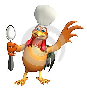 Chiken cartoon character with chef hat and spoon