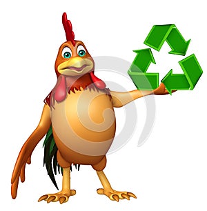 Chiken cartoon character with recycle sign