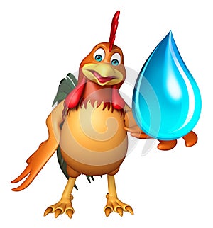 Chiken cartoon character with water drop