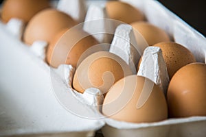 Chiken Eggs packed in a box.