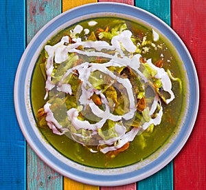 Chilaquiles verdes green Mexico recipe photo