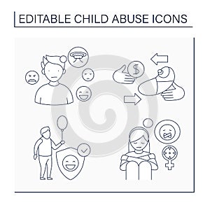 Child abuse line icons set