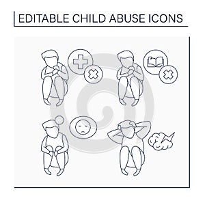 Child abuse line icons set