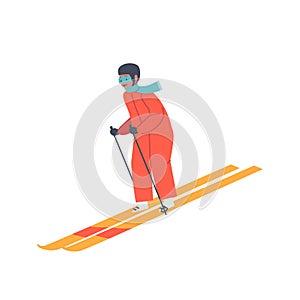 Child Active Spare Time. Little Boy Skiing Outdoors Leisure, Winter Sports Activity Isolated on White Background