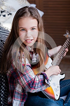 Child art leisure girl playing guitar music hobby